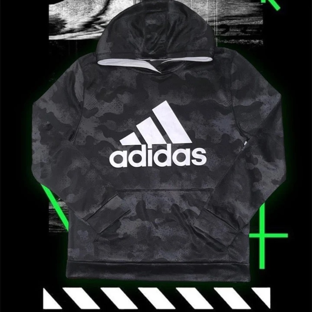 Adidas Youth Unisex Dri-Fit Pullover Hoodie Sweatshirt (Black/White Camo)